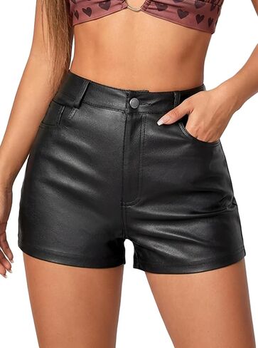 Women's Y2K High Waisted Stretch Faux Leather Mini Shorts with Pockets for Going Out Clubwear in Saudi Arabia
