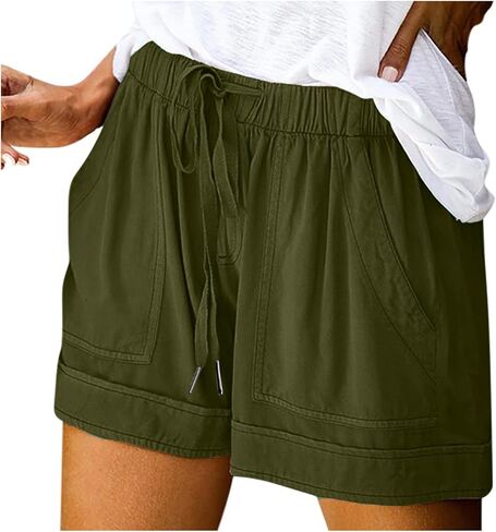 Shorts for Women Summer Plus Size Casual Drawstring Elastic Waist Lounge Wear with Pockets Beach Vacation Clothes in Saudi Arabia