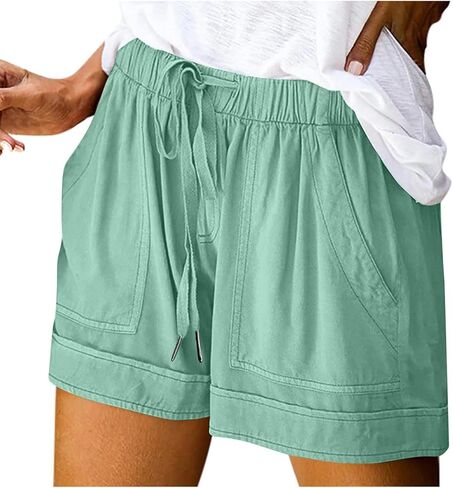 Shorts for Women Summer Plus Size Casual Drawstring Elastic Waist Lounge Wear with Pockets Beach Vacation Clothes in Saudi Arabia