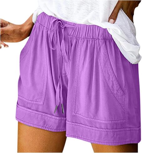 Shorts for Women Summer Plus Size Casual Drawstring Elastic Waist Lounge Wear with Pockets Beach Vacation Clothes in Saudi Arabia
