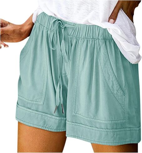 Shorts for Women Summer Plus Size Casual Drawstring Elastic Waist Lounge Wear with Pockets Beach Vacation Clothes in Saudi Arabia