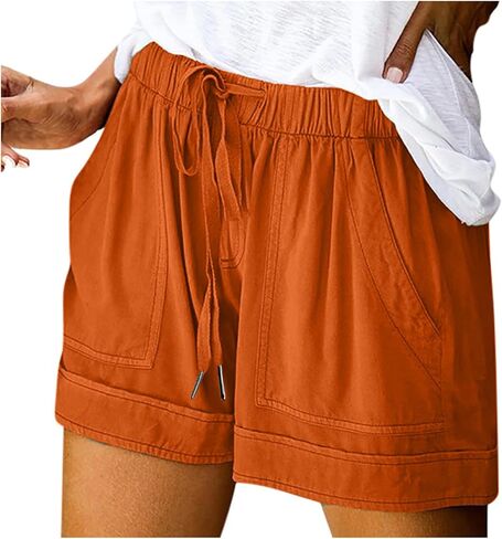 Shorts for Women Summer Plus Size Casual Drawstring Elastic Waist Lounge Wear with Pockets Beach Vacation Clothes in Saudi Arabia