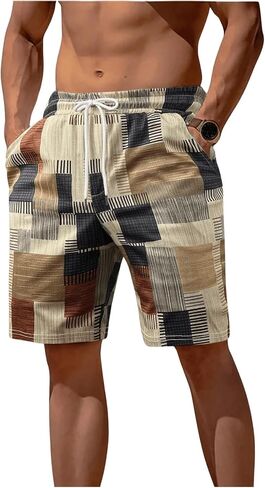 VIPWOLF Men's Casual Shorts Linen Graphic Drawstring Waist Summer Vacation Beach Holiday Track Shorts Hawaiian Outfits in Kuwait