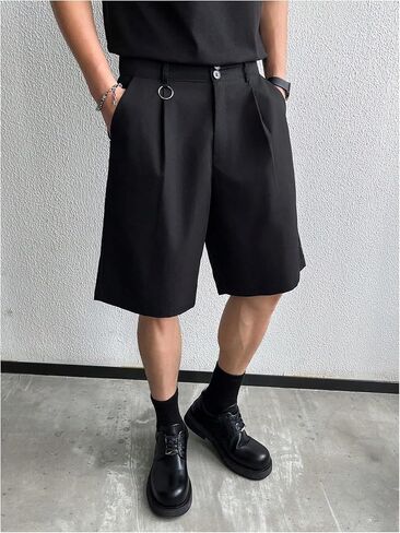 VIPWOLF شورت رجالي ذو ثنيات وسحاب وواسع الساق للعمل المكتبي، شورت برمودا فضفاض in Kuwait