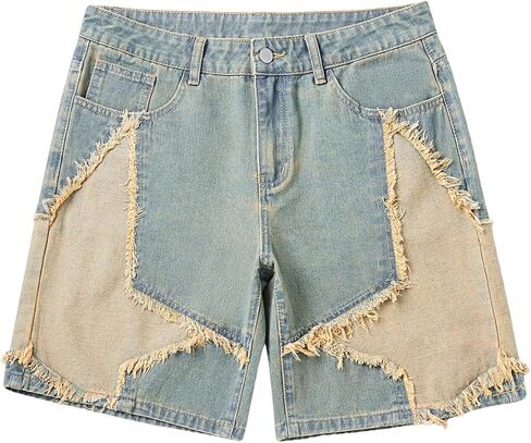 GORGLITTER Men's Jorts Star Graphic Jean Shorts Wide Leg Denim Shorts Baggy Y2k Ripped Distressed Drippy Bermuda Shorts in Kuwait