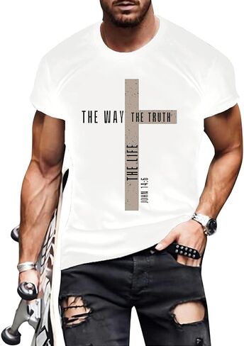 Christian Shirts for Men The Way The Truth The Life Tshirt Cross Graphic Tees Casual Crew Neck Short Sleeve Tops in Saudi Arabia