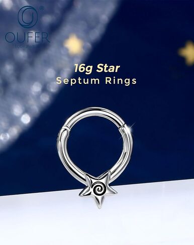 OUFER 16G حلقات النجم الحلزوني 316L الجراحية الفولاذ المقاوم للصدأ 8 مم مفصلات مع ملقط مجاني للأنف هيليكس تراغوس محارة ثقب المجوهرات للنساء in Kuwait