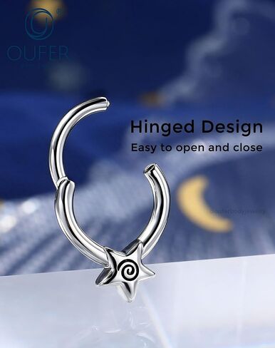 OUFER 16G حلقات النجم الحلزوني 316L الجراحية الفولاذ المقاوم للصدأ 8 مم مفصلات مع ملقط مجاني للأنف هيليكس تراغوس محارة ثقب المجوهرات للنساء in Kuwait