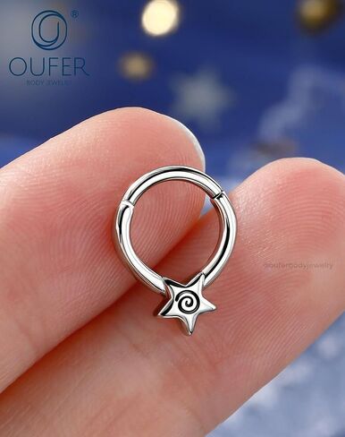 OUFER 16G حلقات النجم الحلزوني 316L الجراحية الفولاذ المقاوم للصدأ 8 مم مفصلات مع ملقط مجاني للأنف هيليكس تراغوس محارة ثقب المجوهرات للنساء in Kuwait