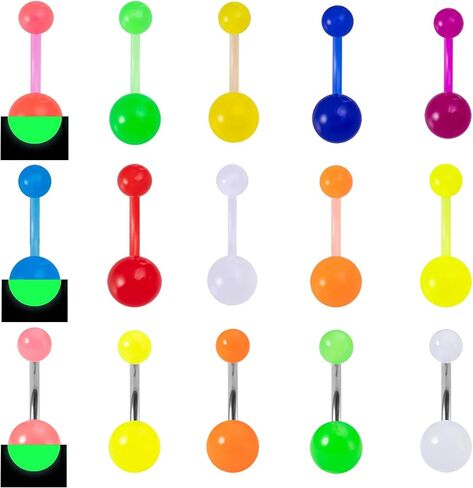15pcs Glow in Dark Belly Button Ring, 14G Acrylic Belly Button Piercing Jewelry in Saudi Arabia