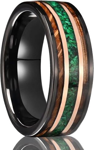 Tungsten Carbide Rings for Men Women 8mm Men's Engagement Wedding Bands Black Hammered Whiskey Barrel Wood Matte Brushed in Saudi Arabia