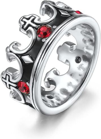 Mens Royal King Knight Crown Ring, Stainless Steel Vintage Cross Wedding Band Ring with Red Cubic Zirconia in Saudi Arabia