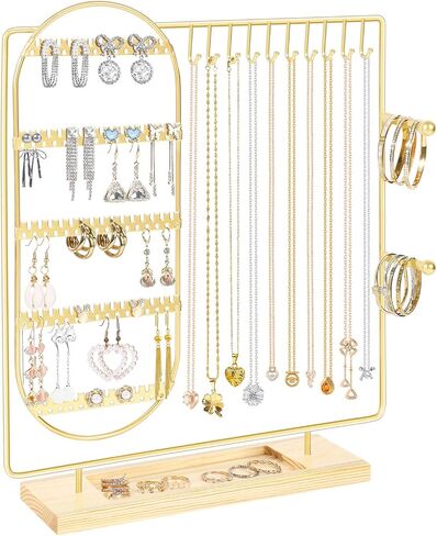 Jewelry Organizer Stand Jewelry Necklace Holder, 5-Tier Jewelry Organizers and Storage for Necklace Earring Bracelet Ring, Metal Jewelry Display Tree, Gifts Room Dorm Decor for Girls - Gold in Saudi Arabia