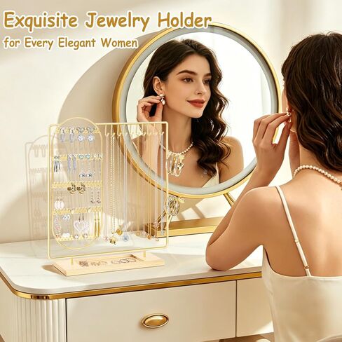 Jewelry Organizer Stand Jewelry Necklace Holder, 5-Tier Jewelry Organizers and Storage for Necklace Earring Bracelet Ring, Metal Jewelry Display Tree, Gifts Room Dorm Decor for Girls - Gold in Saudi Arabia