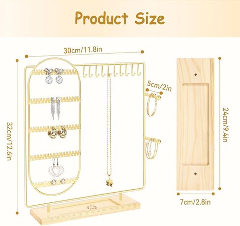 Jewelry Organizer Stand Jewelry Necklace Holder, 5-Tier Jewelry Organizers and Storage for Necklace Earring Bracelet Ring, Metal Jewelry Display Tree, Gifts Room Dorm Decor for Girls - Gold in Saudi Arabia