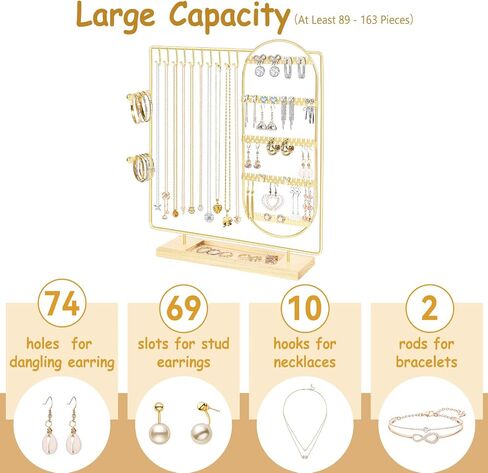 Jewelry Organizer Stand Jewelry Necklace Holder, 5-Tier Jewelry Organizers and Storage for Necklace Earring Bracelet Ring, Metal Jewelry Display Tree, Gifts Room Dorm Decor for Girls - Gold in Saudi Arabia