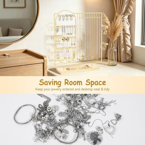 Jewelry Organizer Stand Jewelry Necklace Holder, 5-Tier Jewelry Organizers and Storage for Necklace Earring Bracelet Ring, Metal Jewelry Display Tree, Gifts Room Dorm Decor for Girls - Gold in Saudi Arabia