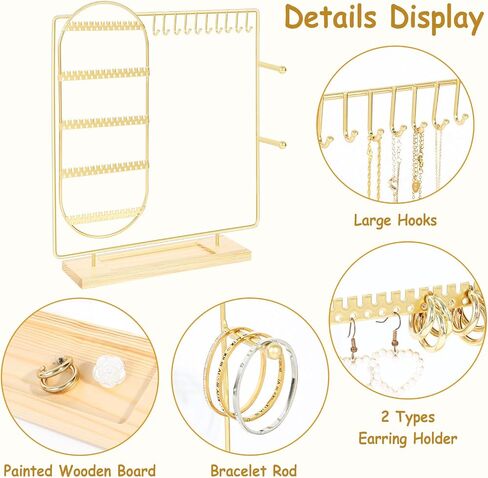 Jewelry Organizer Stand Jewelry Necklace Holder, 5-Tier Jewelry Organizers and Storage for Necklace Earring Bracelet Ring, Metal Jewelry Display Tree, Gifts Room Dorm Decor for Girls - Gold in Saudi Arabia