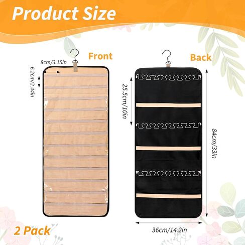 2 Pack Double Sided Hanging Jewelry Organizer, 48 Clear Pockets & 21 Necklace Hooks, Large Jewelry Storage for Earrings, Rings, Bracelets, Necklaces, Black & Beige in Saudi Arabia