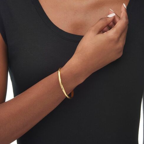Palm Beach Jewelry PalmBeach Yellow Gold-Plated Sterling Silver Etched Hinged Bangle Bracelet (5mm), Box Clasp, 7 inches in Kuwait