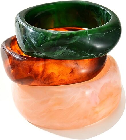 Acrylic Bangle Bracelets for Women, Chunky Colorful Wide Resin Bracelets Set Geometric Fashions Statement Stackable Bracelet Jewelry in Saudi Arabia