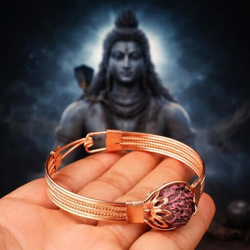Copper Bracelet with Natural Rudraksha Bead for Men & Women | Adjustable Pure Copper Kada | Spiritual Healing Jewelry | Ayurvedic Health Benefits Wrist Bangle in Kuwait