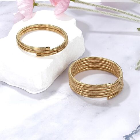 Avaner Women's Gold Bangle Bracelets: Stretch Wrap Stacking Cuff Stainless Steel Open Bracelet for Women in Kuwait