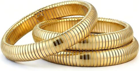 3pcs Stretch Cuff Bracelets, Gold Bangles Stack Set, Vacation Jewelry for Women, Chunky Jewelry Stack Bracelets, Stylish Gold Bracelet Set in Saudi Arabia