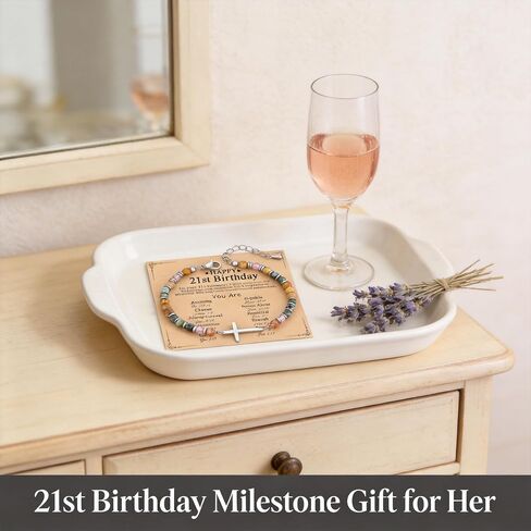 21st Birthday Gifts for Women, Christian Cross Beaded Bracelet with Natural Multicolor Semi Precious Stones, Inspirational Jewelry with Birthday Card for 21 Year Old Daughter, Friend in Kuwait