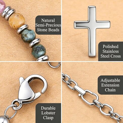21st Birthday Gifts for Women, Christian Cross Beaded Bracelet with Natural Multicolor Semi Precious Stones, Inspirational Jewelry with Birthday Card for 21 Year Old Daughter, Friend in Kuwait