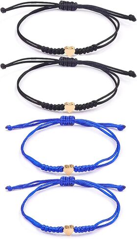 4Pcs Braide Heart Bracelet Set for Women Men Colorful Couple Matching Heart Bracelet Adjustable Braided Lovers Relationship Bracelet Personalized Anniversary Valentine's Day Jewelry in Kuwait