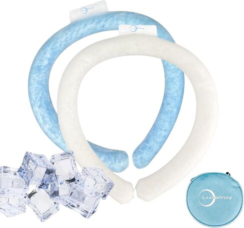 2 Pack Neck Cooling Tube with Insulated Bag, Wearable Cooling Ring, Relief for Summer and Hot Flashes, Reusable Ice Ring Neck Cooler Indoor Outdoor, Ice Ring Freezes Under 64℉ (White+Blue) in Saudi Arabia