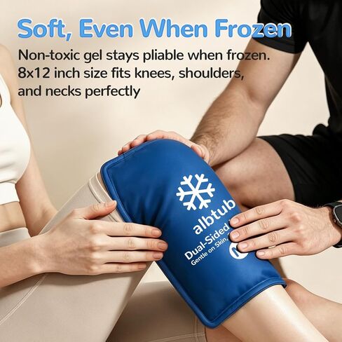 Dual-Sided Ice Pack for Injury Relief, Reusable Flexible Gel Cold Compress | Skin-Safe Dual-sided Design, Flexible When Frozen, Reinforced Double Seal, 8×12 Inch Universal Size, Multi-Scene Portable Use in Saudi Arabia