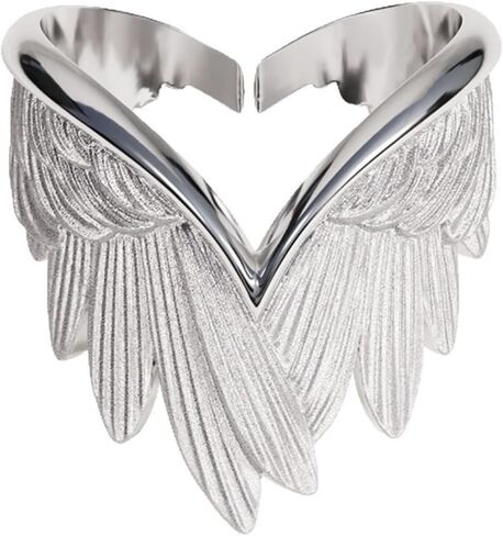 Angel Wings Ring For Women Men 925 Sterling Silver Plated Feather Statement Ring Adjustable Open Ring Jewelry in Saudi Arabia