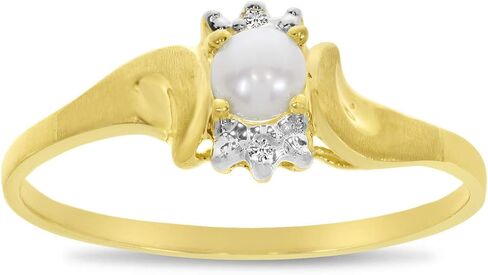10k Yellow Gold Freshwater Cultured Pearl And Diamond Satin Finish Ring in Kuwait