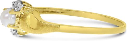 10k Yellow Gold Freshwater Cultured Pearl And Diamond Satin Finish Ring in Kuwait