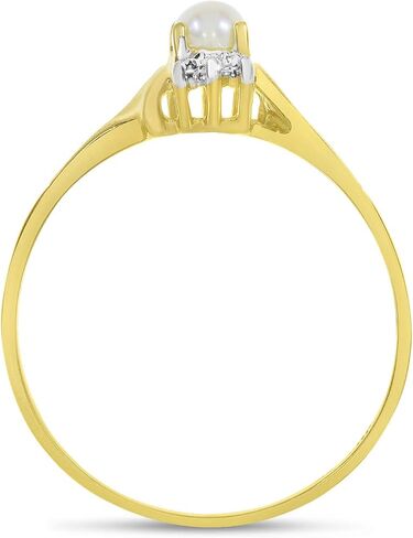 10k Yellow Gold Freshwater Cultured Pearl And Diamond Satin Finish Ring in Kuwait