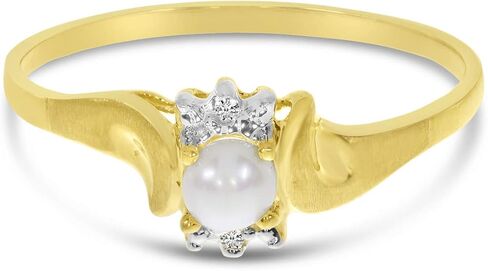 10k Yellow Gold Freshwater Cultured Pearl And Diamond Satin Finish Ring in Kuwait