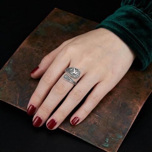 Vintage Hummingbird Spoon Ring Adjustable Silver Color Band with Floral Engraved Detail Nature Inspired Finger Accessory in Kuwait