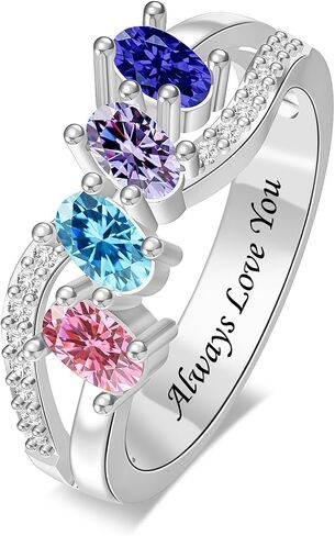 Personalized Infinity Birthstone Ring for Women, 925 Sterling Silver Custom Mothers Ring with 1–6 Birthstones and Engraved Name, Jewelry Gift for Mother’s Day Birthday (4 Birthstones) in Saudi Arabia