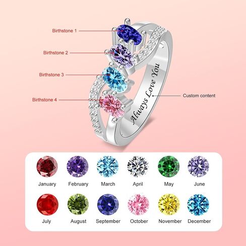 Personalized Infinity Birthstone Ring for Women, 925 Sterling Silver Custom Mothers Ring with 1–6 Birthstones and Engraved Name, Jewelry Gift for Mother’s Day Birthday (4 Birthstones) in Saudi Arabia
