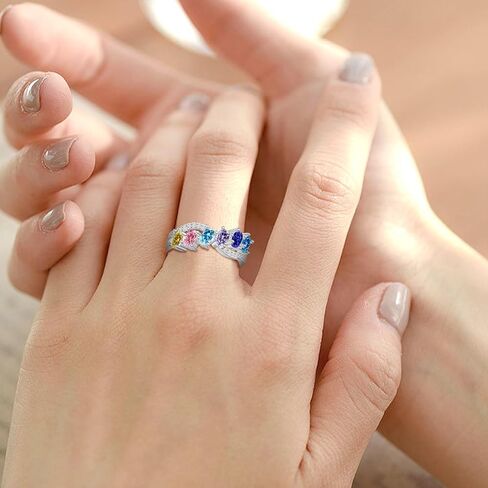 Personalized Infinity Birthstone Ring for Women, 925 Sterling Silver Custom Mothers Ring with 1–6 Birthstones and Engraved Name, Jewelry Gift for Mother’s Day Birthday (4 Birthstones) in Saudi Arabia