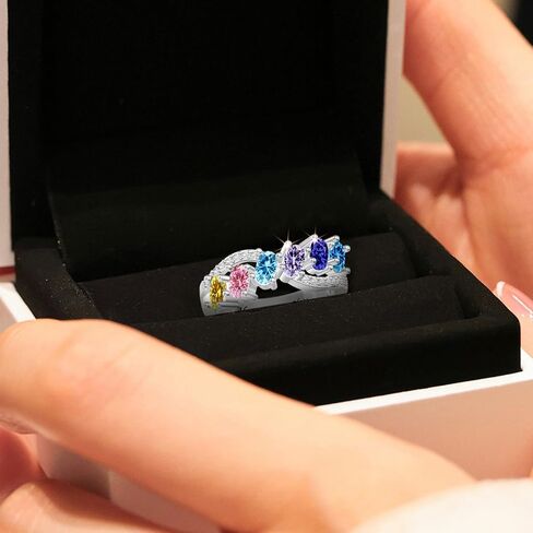 Personalized Infinity Birthstone Ring for Women, 925 Sterling Silver Custom Mothers Ring with 1–6 Birthstones and Engraved Name, Jewelry Gift for Mother’s Day Birthday (4 Birthstones) in Saudi Arabia