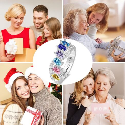 Personalized Infinity Birthstone Ring for Women, 925 Sterling Silver Custom Mothers Ring with 1–6 Birthstones and Engraved Name, Jewelry Gift for Mother’s Day Birthday (4 Birthstones) in Saudi Arabia