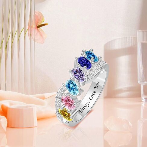 Personalized Infinity Birthstone Ring for Women, 925 Sterling Silver Custom Mothers Ring with 1–6 Birthstones and Engraved Name, Jewelry Gift for Mother’s Day Birthday (4 Birthstones) in Saudi Arabia