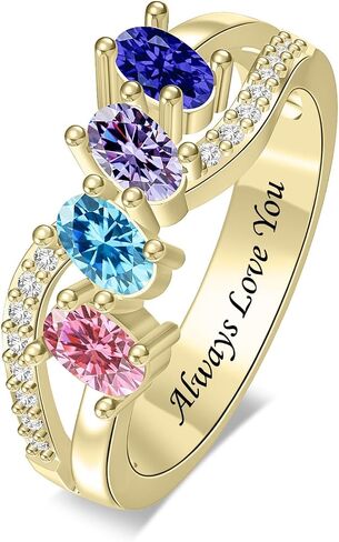 Personalized Infinity Birthstone Ring for Women, 925 Sterling Silver Custom Mothers Ring with 1–6 Birthstones and Engraved Name, Jewelry Gift for Mother’s Day Birthday (4 Birthstones) in Saudi Arabia