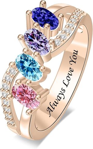 Personalized Infinity Birthstone Ring for Women, 925 Sterling Silver Custom Mothers Ring with 1–6 Birthstones and Engraved Name, Jewelry Gift for Mother’s Day Birthday (4 Birthstones) in Saudi Arabia