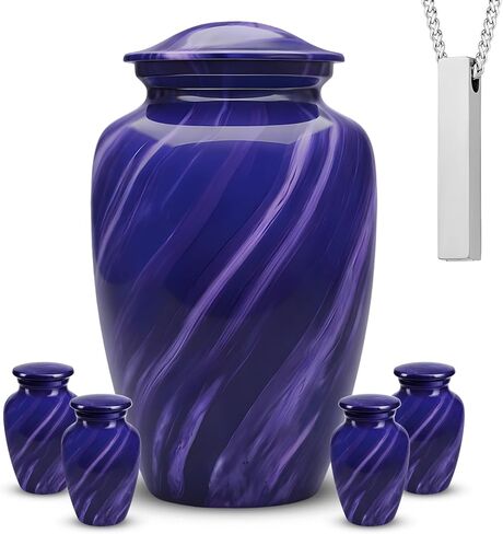 Set of 6 Cremation Urns for Human Ashes Includes 1 Large Urn with 4 Small Keepsakes & 1 Silver Necklace - Sky Blue Marble in Saudi Arabia