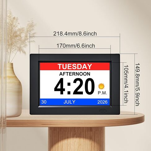 8 Inch Black Digital Dementia Clock, Large Display Calendar Clock, 15 Medication Reminders, Auto DST, Auto Brightness Adjustment, Equipped with Remote Control in Kuwait