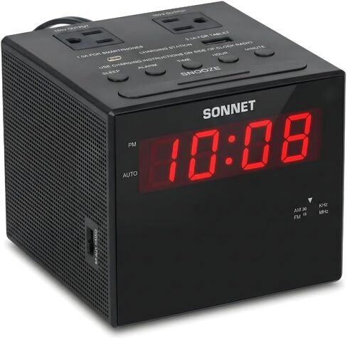 Digital Alarm Clock Radio with Charging Station, AM/FM Radio for Bedroom, 2 AC Outlets & USB-C + USB-A Charging Ports, LED Display, Snooze, AUX Input, Battery Backup – by Ken-Tech in Saudi Arabia